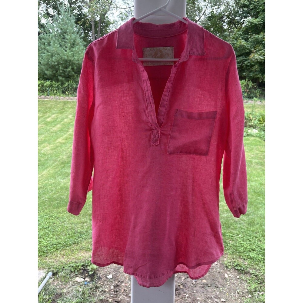 Bella Dahl Pink Linen Pull Over Shirt Minimalist Sz Lg 100% Linen
